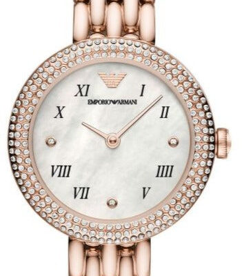 Emporio Armani Rosa Quartz Mother of Pearl White Dial Rose Gold Steel Strap Watch For Women - AR11355